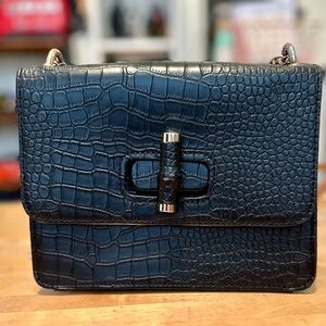 Black Sam Edelman faux alligator crossbody purse. Purchased from Neiman Marcus.